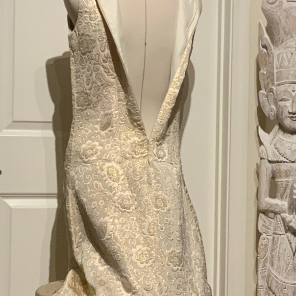 Vintage 1950s Metallic Gold Satin & Lurex Quilted Floral Dress, Medium - Picture 6 of 6
